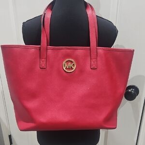Michael Kors Cherry Red Tote with Gold Logo